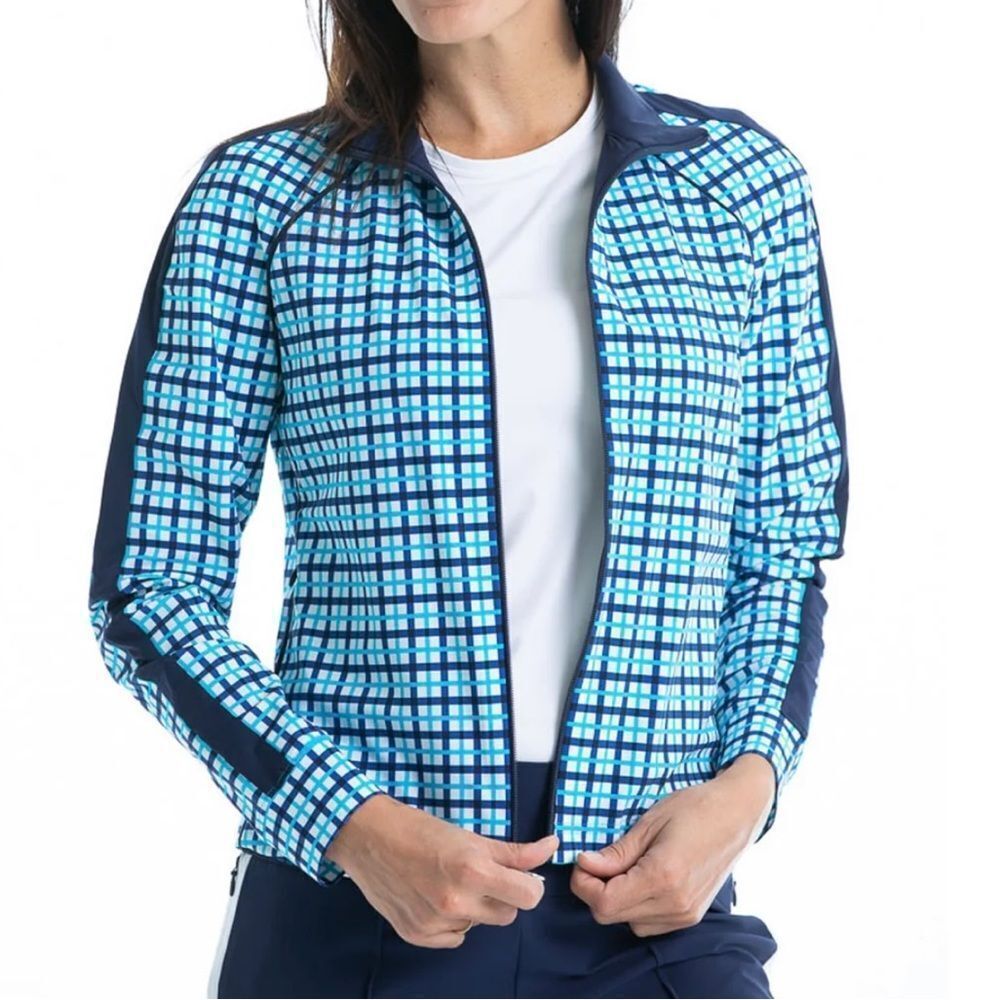 KINONA Layer Up Jacket Mediterranean Check Print SPF 50 Blue White Women’s Med